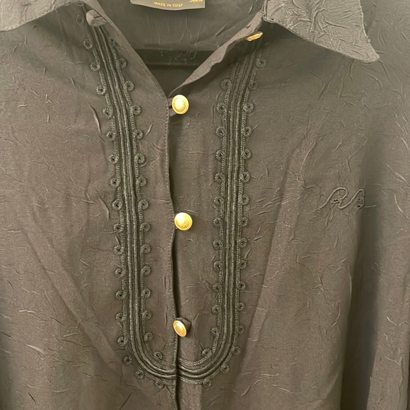 ROCCOBAROCCO Jeans black blouse Tunic caftan button down Large VINTAGE Italy - Picture 4 of 6